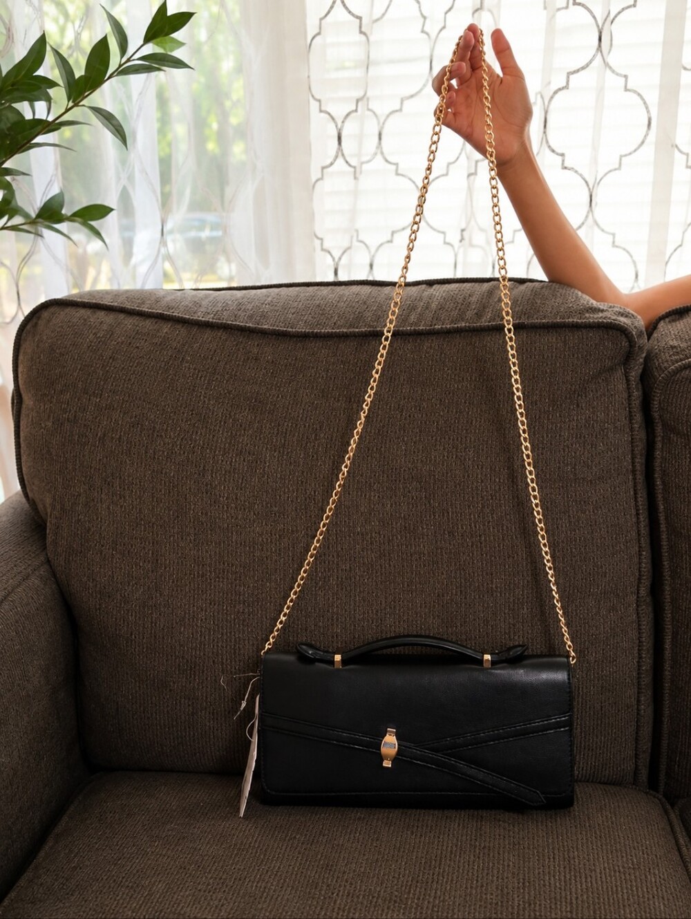 MMS Design Studio Black Leatherette Clutch with Gold Hardware